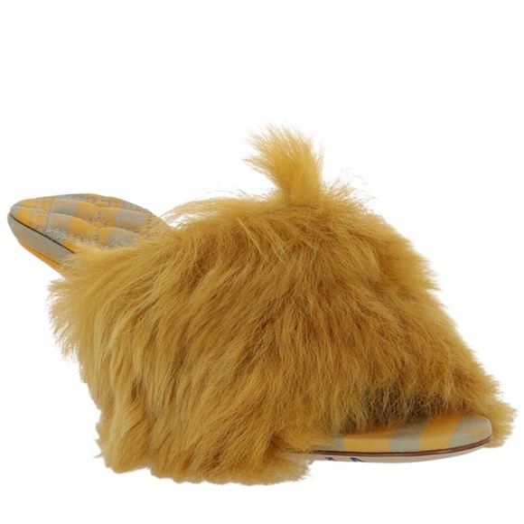 Burberry Mustard Yellow Furry Mules - Picture 1 of 11